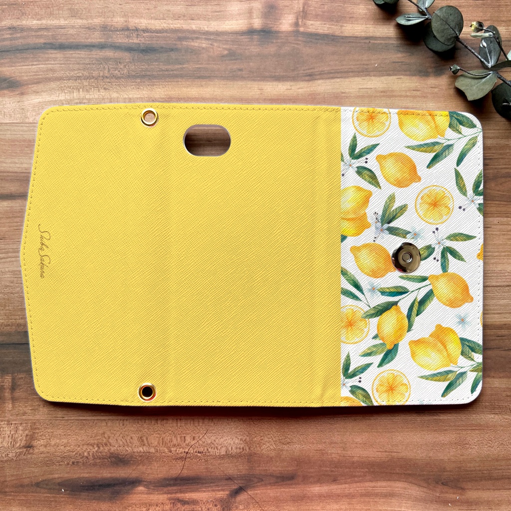 夏色レモンの三つ折り手帳型スマホケース 全機種対応 スマホケース iphone Android 花 レモン ギフト