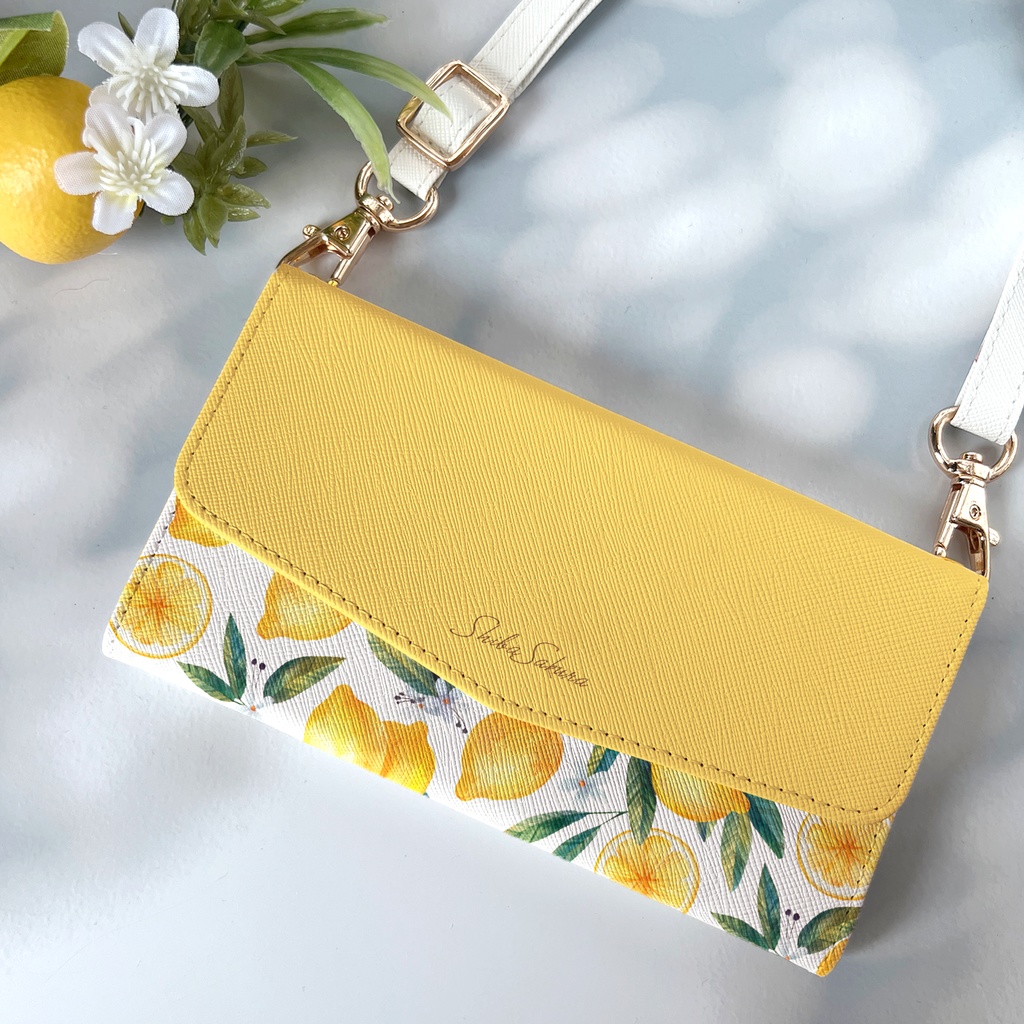 夏色レモンの三つ折り手帳型スマホケース　全機種対応 スマホケース iphone Android 花 レモン ギフト