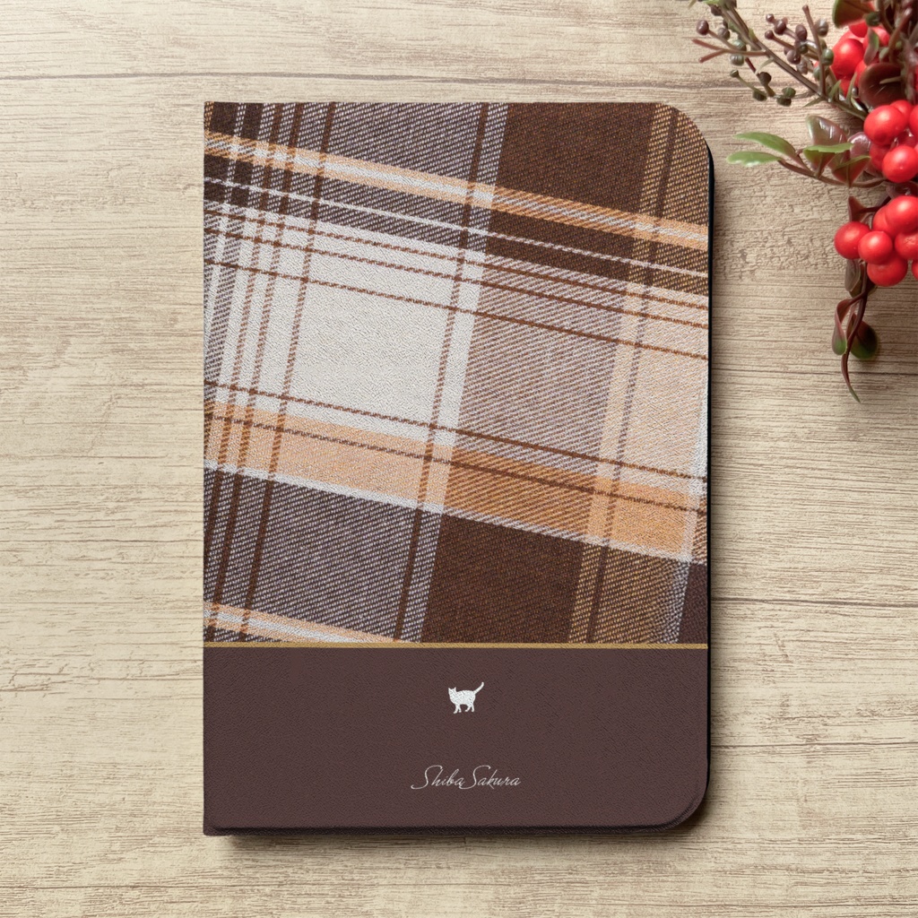 猫とふんわりモカムースのiPadケース タブレットケース カバー ねこ チェック メンズ レディース