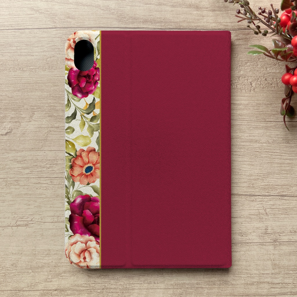 秋バラとコスモスのipadケース(レッド) カバー 秋桜 ローズ ipadケース タブレットケース