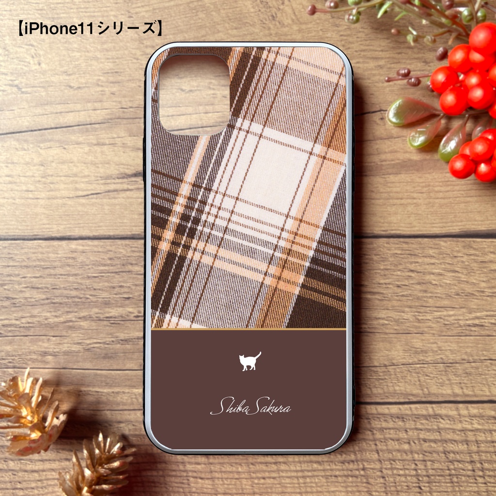 猫とふんわりモカムースのスマホケース(強化ガラス) iPhone17 Air iphone13 iPhone16e iphone15 猫 スマホケース 強化ガラス メンズ チェック カバー