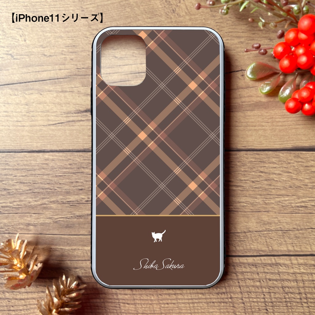 猫とほっこりモカムースのスマホケース(強化ガラス) iPhone17 Air iphone13 iPhone16e iphone15 猫 スマホケース 強化ガラス メンズ チェック カバー