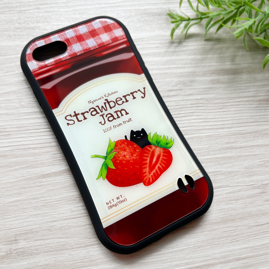 黒猫いちごジャムのグリップスマホケース いちご 猫 iphone16e iphone15 iphone17 air 他