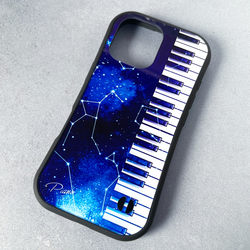 宇宙とピアノのグリップスマホケース カバー 宇宙 青 iphone16e iphone17 他