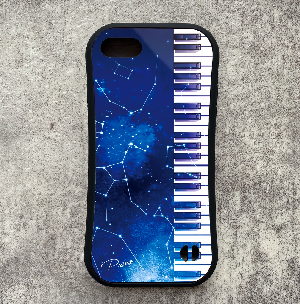 宇宙とピアノのグリップスマホケース カバー 宇宙 青 iphone16e iphone15 他