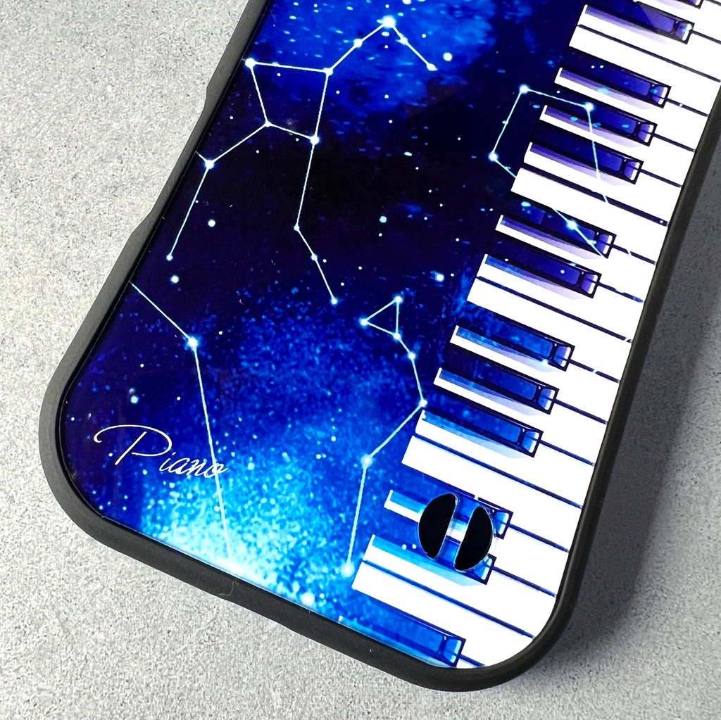 宇宙とピアノのグリップスマホケース カバー 宇宙 青 iphone16e iphone17 他
