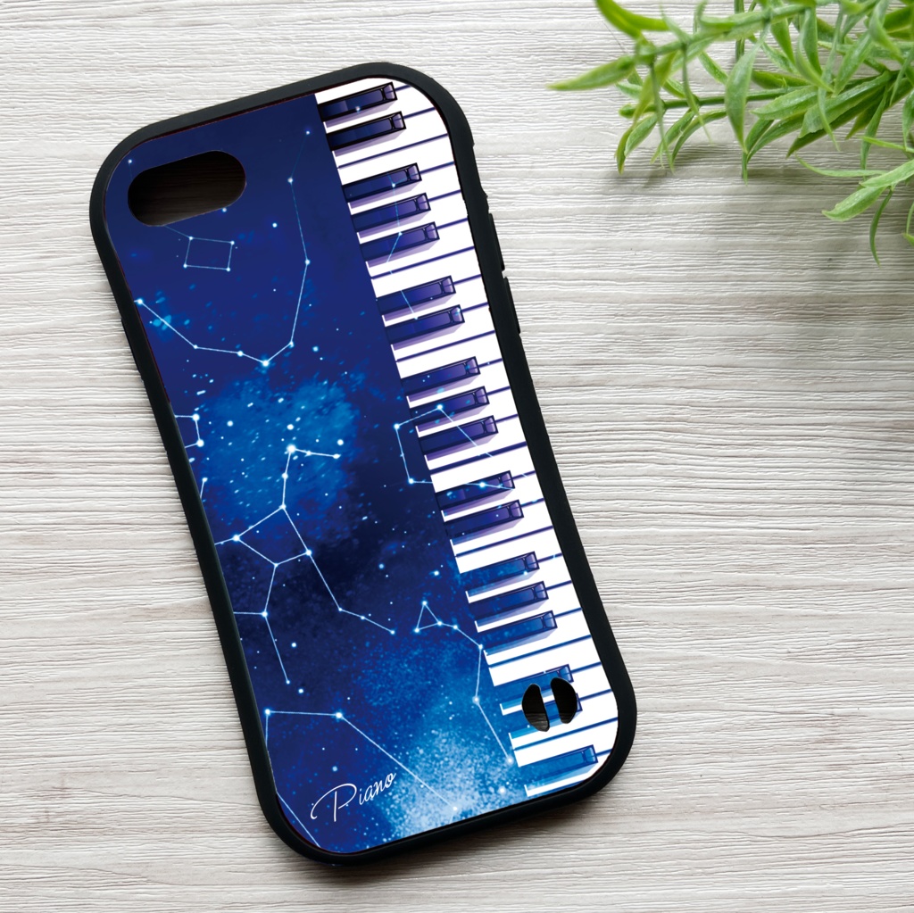 宇宙とピアノのグリップスマホケース カバー 宇宙 青 iphone16e iphone15 他