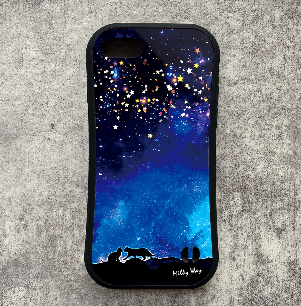 星空デートな猫のグリップスマホケース　カバー 猫 宇宙 星座 青 iphone16e iphone15 他