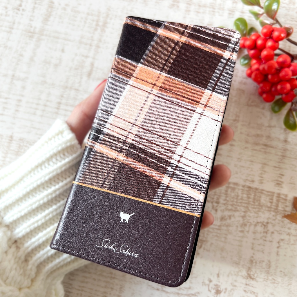 猫とふんわりモカムースの手帳型スマホケース(ベルトなし) 猫 カバー iPhone17e Air iphone16e iphone15 全機種対応