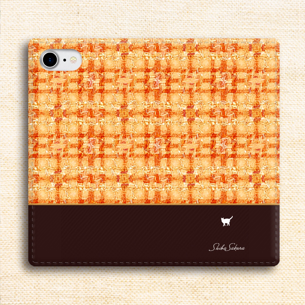 猫とツイードの手帳型スマホケース(金木犀) 全機種対応 カバー iPhone17 Air iphone16e iphone15 猫