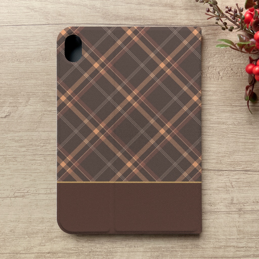 猫とほっこりモカムースのiPadケース タブレットケース カバー ねこ チェック