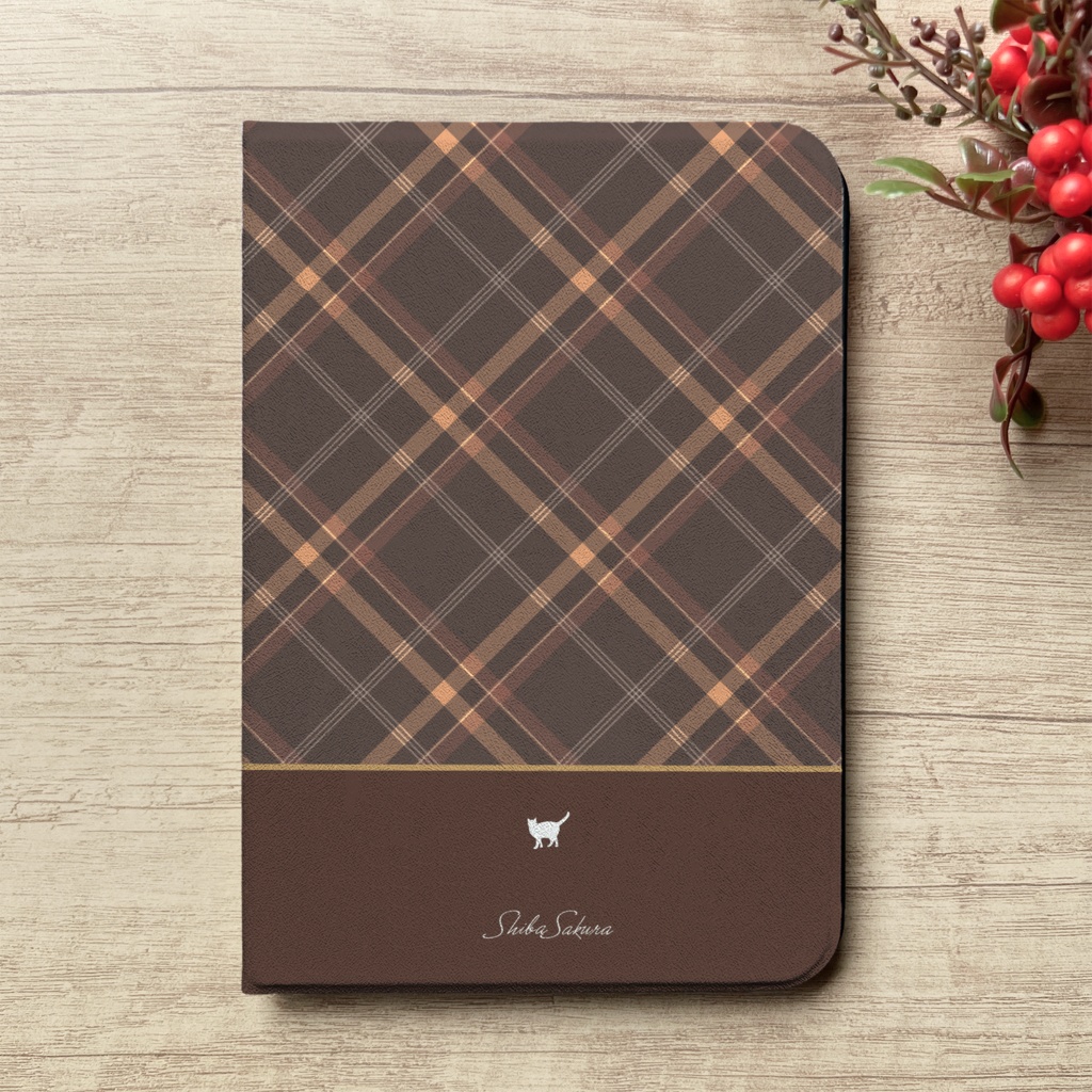 猫とほっこりモカムースのiPadケース タブレットケース カバー ねこ チェック