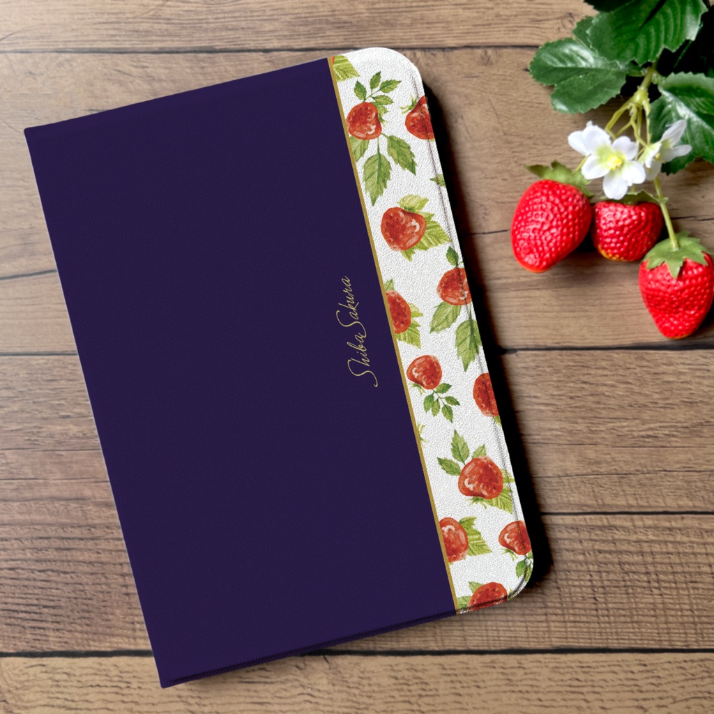 ワイルドストロベリーのiPadケース（ネイビー） いちご ipadケース カバー タブレットケース