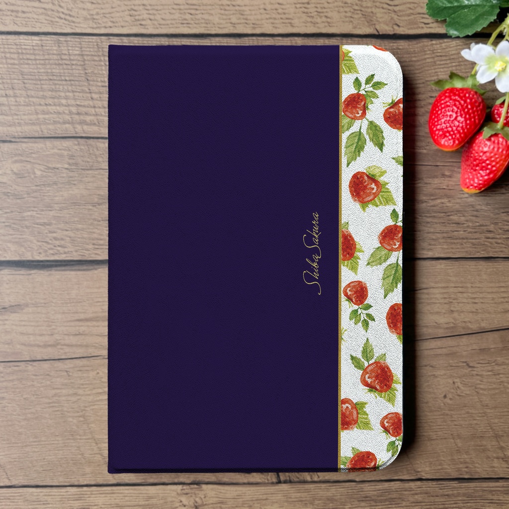 ワイルドストロベリーのiPadケース(ネイビー) いちご ipadケース カバー タブレットケース