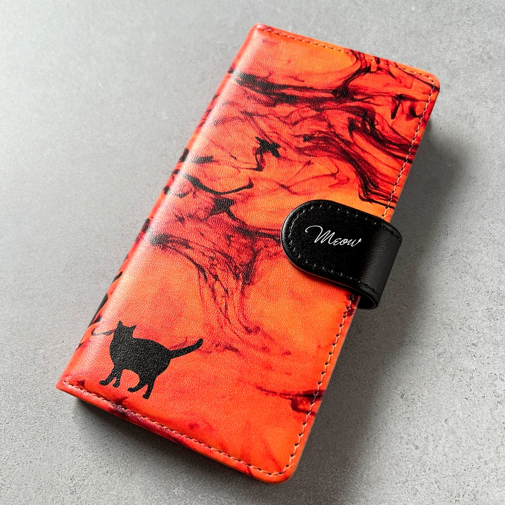 べっ甲と猫の手帳型スマホケース 全機種対応 手帳型 スマホケース iPhone17 Air iphone15 iphone16e iphone14 猫 黒猫