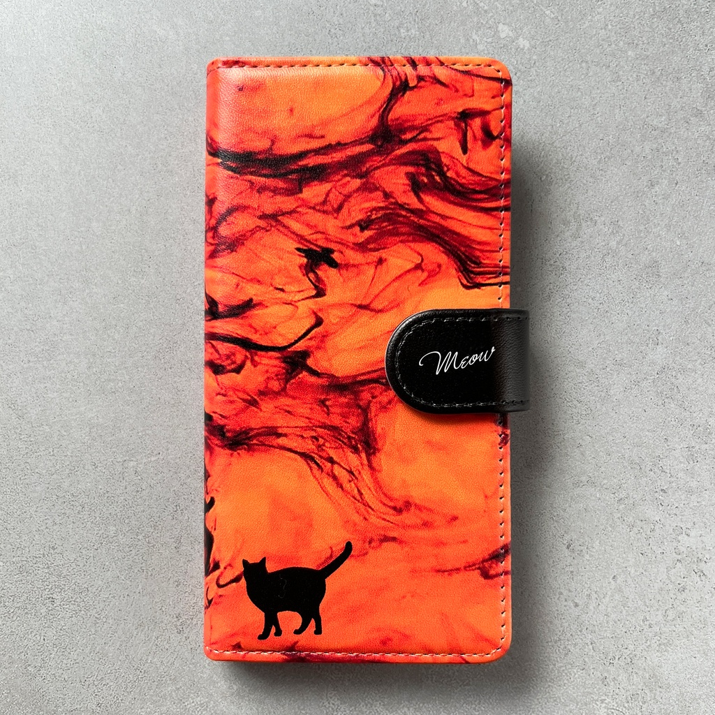 べっ甲と猫の手帳型スマホケース 全機種対応 手帳型 スマホケース iPhone17 Air iphone15 iphone16e iphone14 猫 黒猫