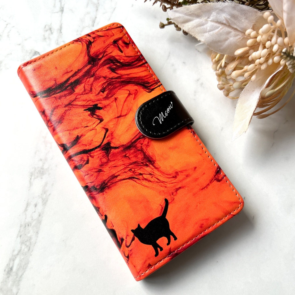 べっ甲と猫の手帳型スマホケース 全機種対応 手帳型 スマホケース iPhone17 Air iphone15 iphone16e iphone14 猫 黒猫