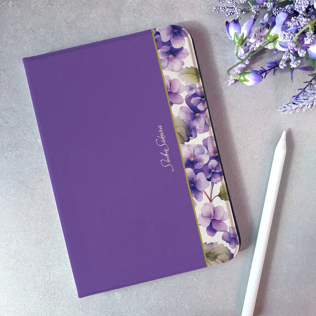 春のスミレのiPadケース（菫色） 花 ipadケース タブレットケース カバー