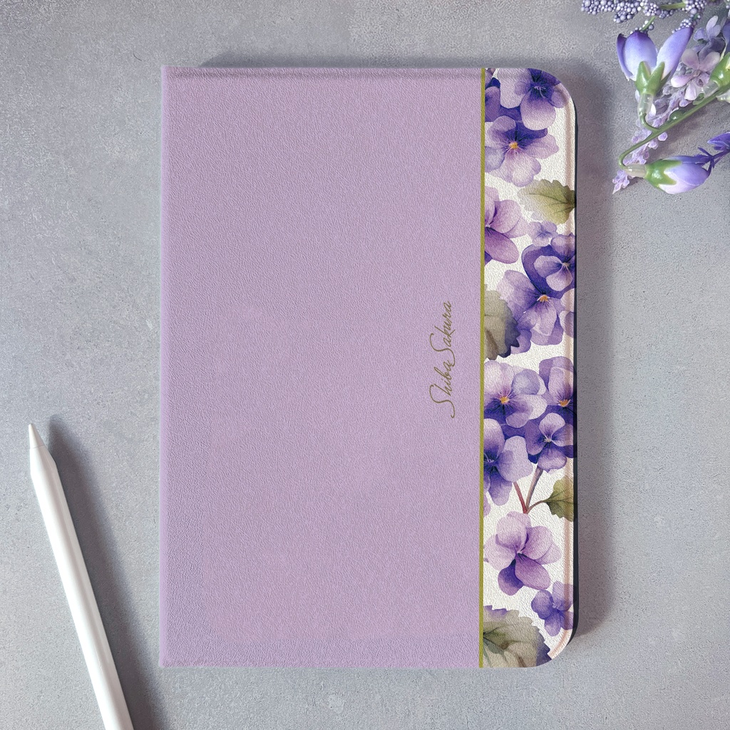 春のスミレのiPadケース(淡紫) 花 ipadケース タブレットケース カバー