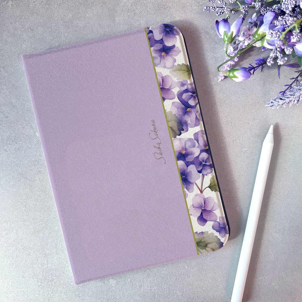 春のスミレのiPadケース（淡紫） 花 ipadケース タブレットケース カバー