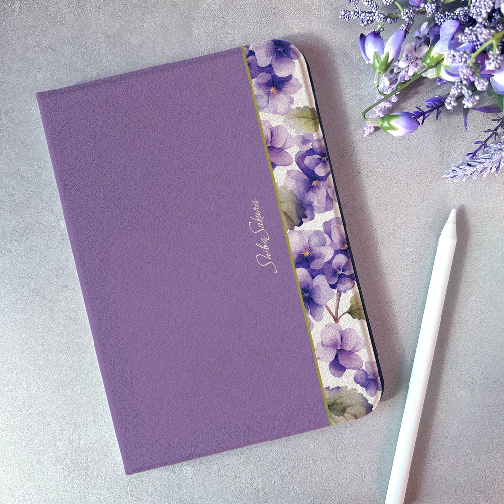 春のスミレのiPadケース（江戸紫） 花 ipadケース タブレットケース カバー