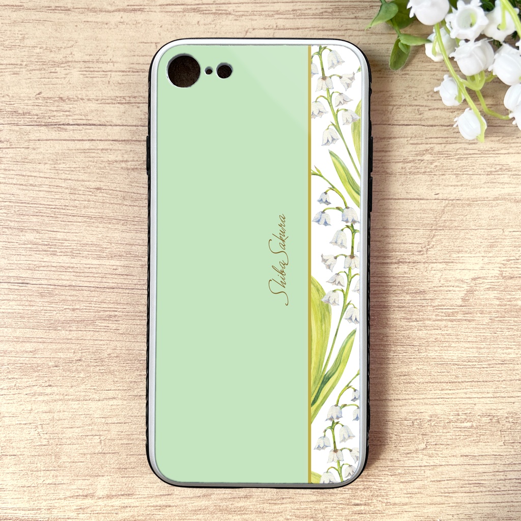 スズランのスマホケース  強化ガラス iphone16e iphobne15 iphone17 グリーン