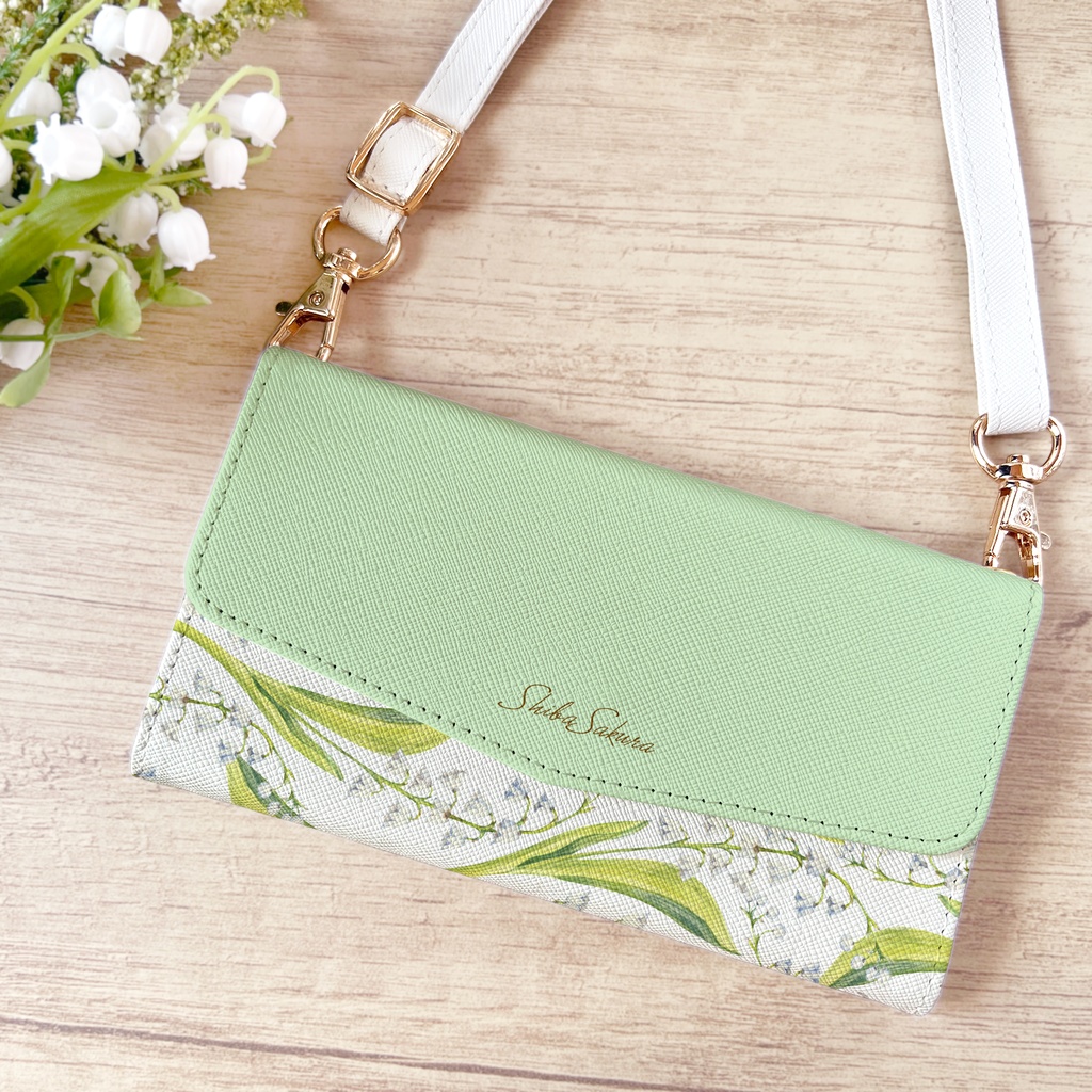 スズランの三つ折り手帳型スマホケース　全機種対応 スマホケース iphone Android 花 ギフト