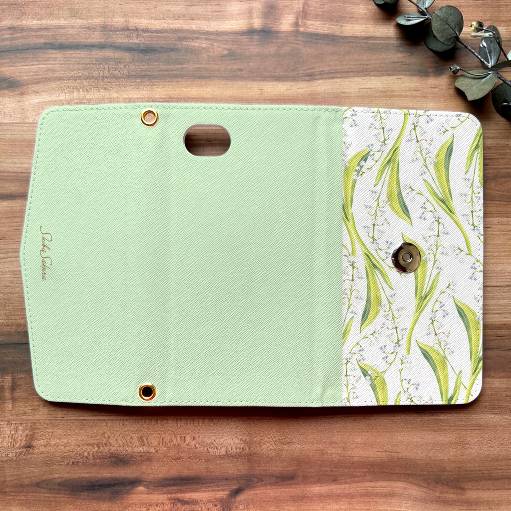 スズランの三つ折り手帳型スマホケース 全機種対応 スマホケース iphone Android 花 ギフト