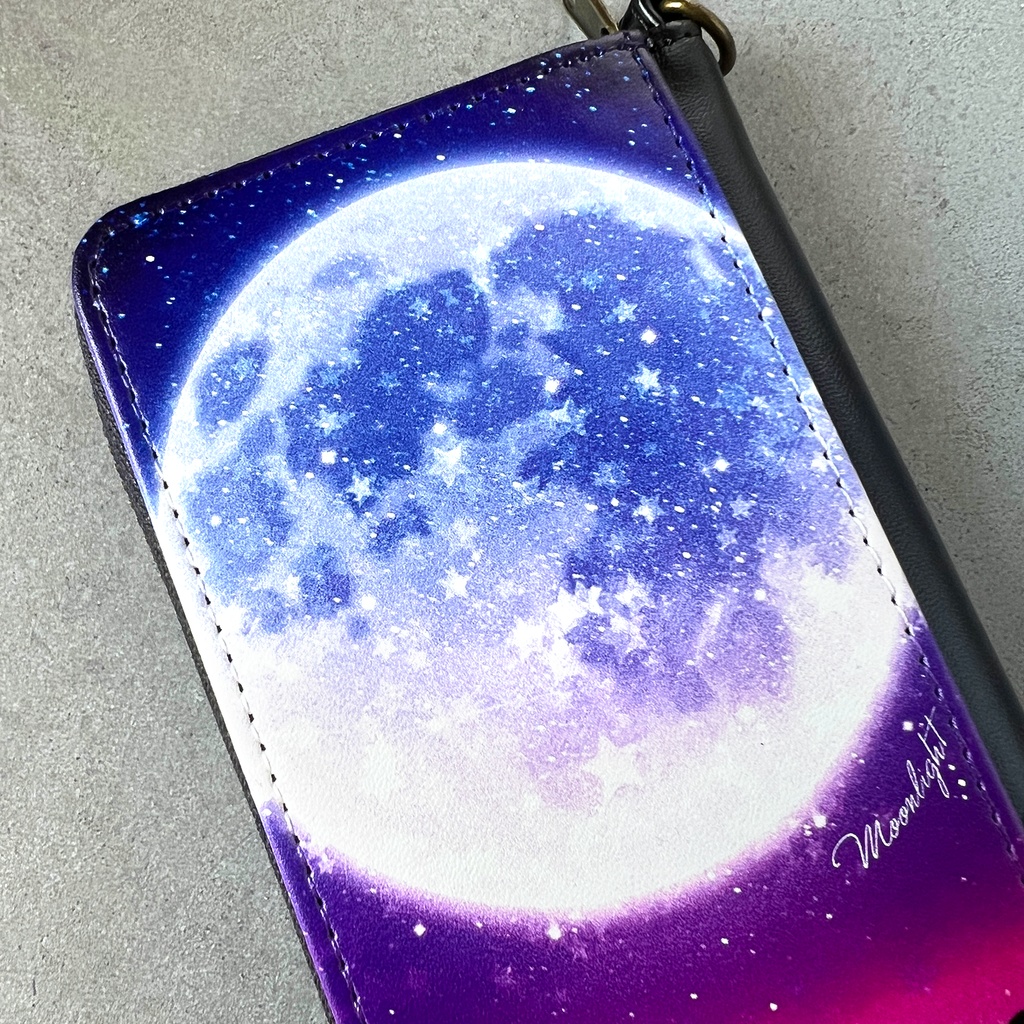 満月とねこのコインケース(ブルー) 猫 黒猫 コインケース