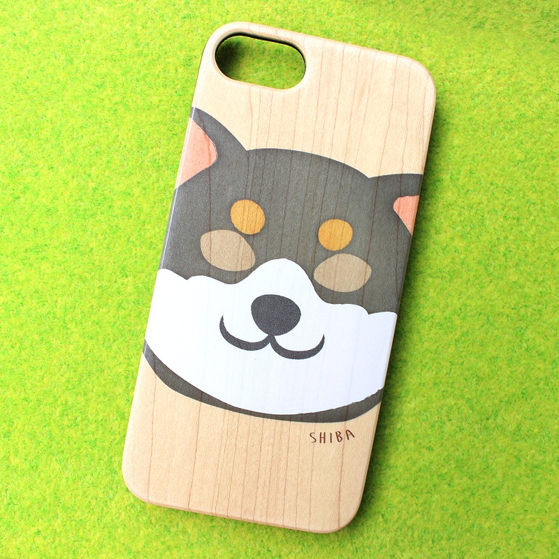 まんまる黒柴のウッドiphoneケース 柴犬 犬 スマホケース 黒柴