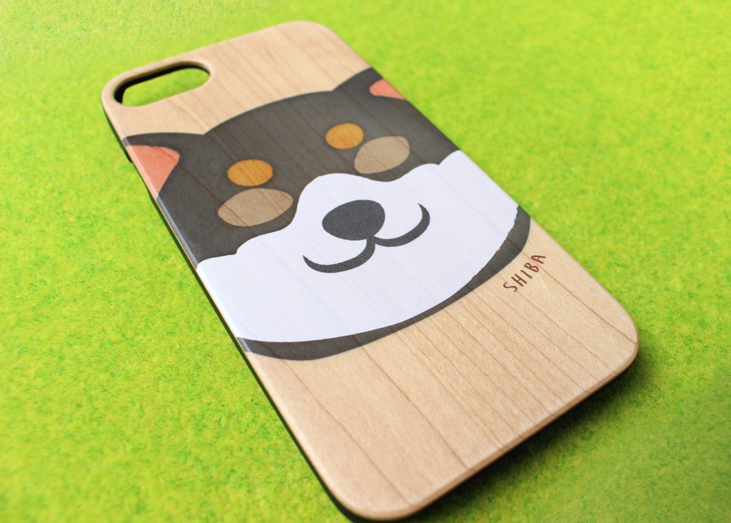 まんまる黒柴のウッドiphoneケース 柴犬 犬 スマホケース 黒柴