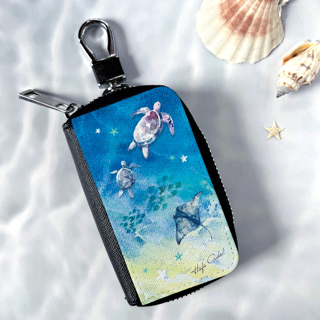 グアム群青とウミガメのスマートキーケース 名入れ ギフト カメ 海 キーケース