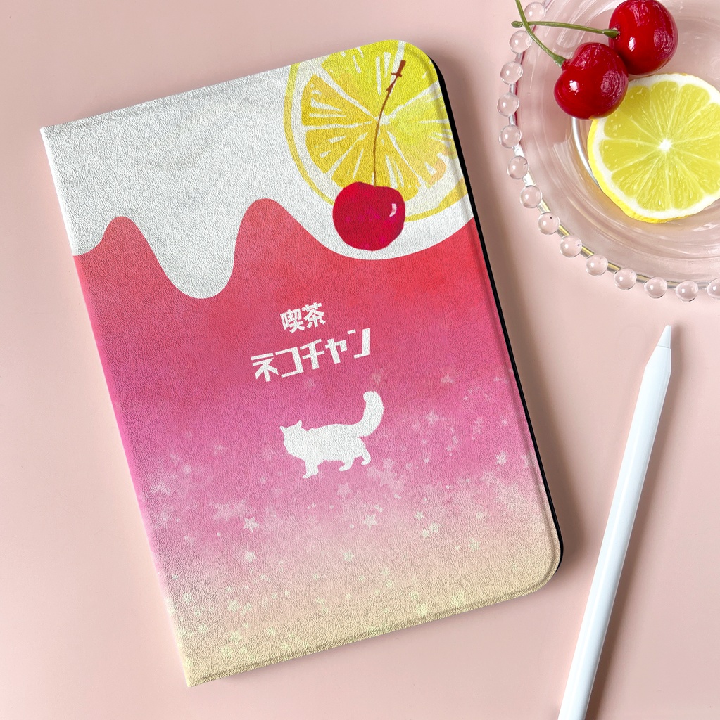 猫と黄昏ピンクレモネードのPadケース タブレットケース 母の日 敬老の日 誕生日 メロンソーダ 猫 喫茶店