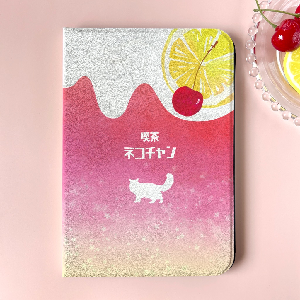 猫と黄昏ピンクレモネードのPadケース タブレットケース 母の日 敬老の日 誕生日 メロンソーダ 猫 喫茶店