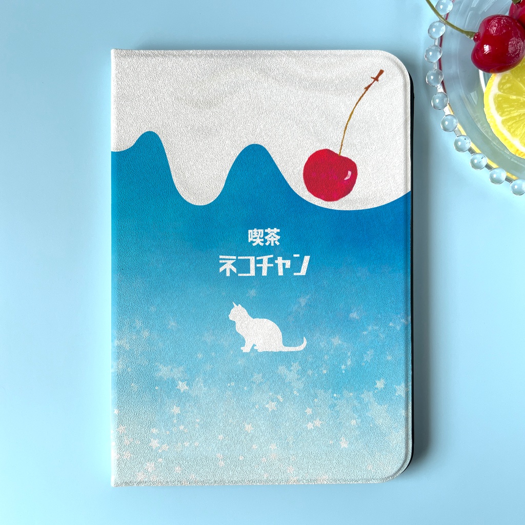 ねことクリームソーダのPadケース タブレットケース 母の日 敬老の日 誕生日 メロンソーダ 猫 喫茶店