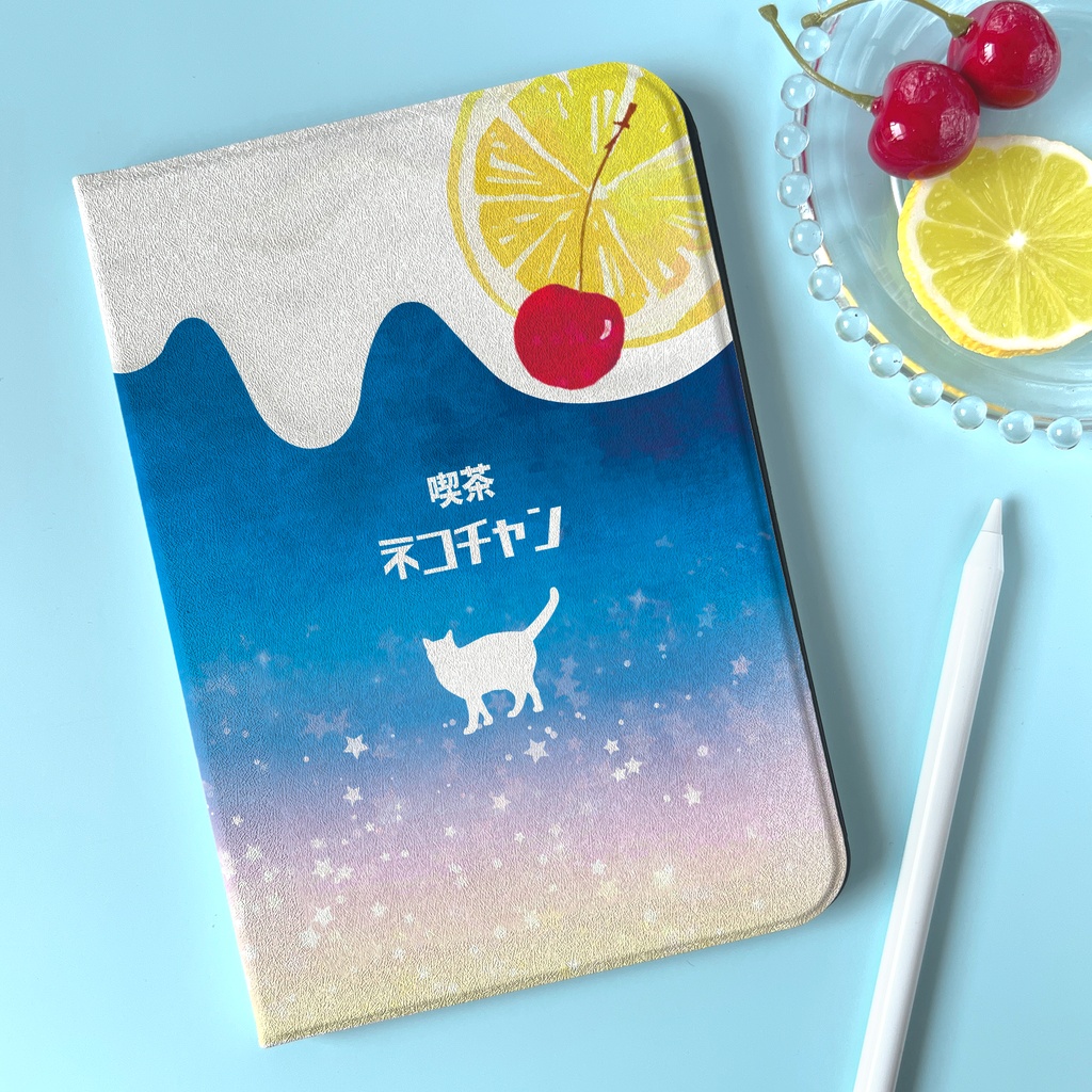 猫と星空レモンスカッシュのPadケース　タブレットケース 父の日 母の日 敬老の日 誕生日 メロンソーダ 猫 喫茶店