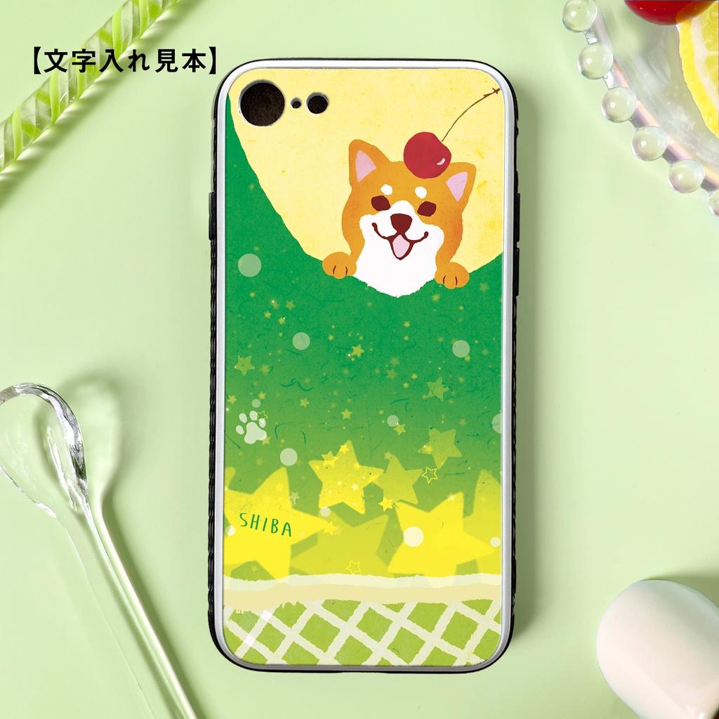 不思議なメロンソーダと柴ちゃんのスマホケース(赤柴/強化ガラス) iphone16e iphone17e カバー