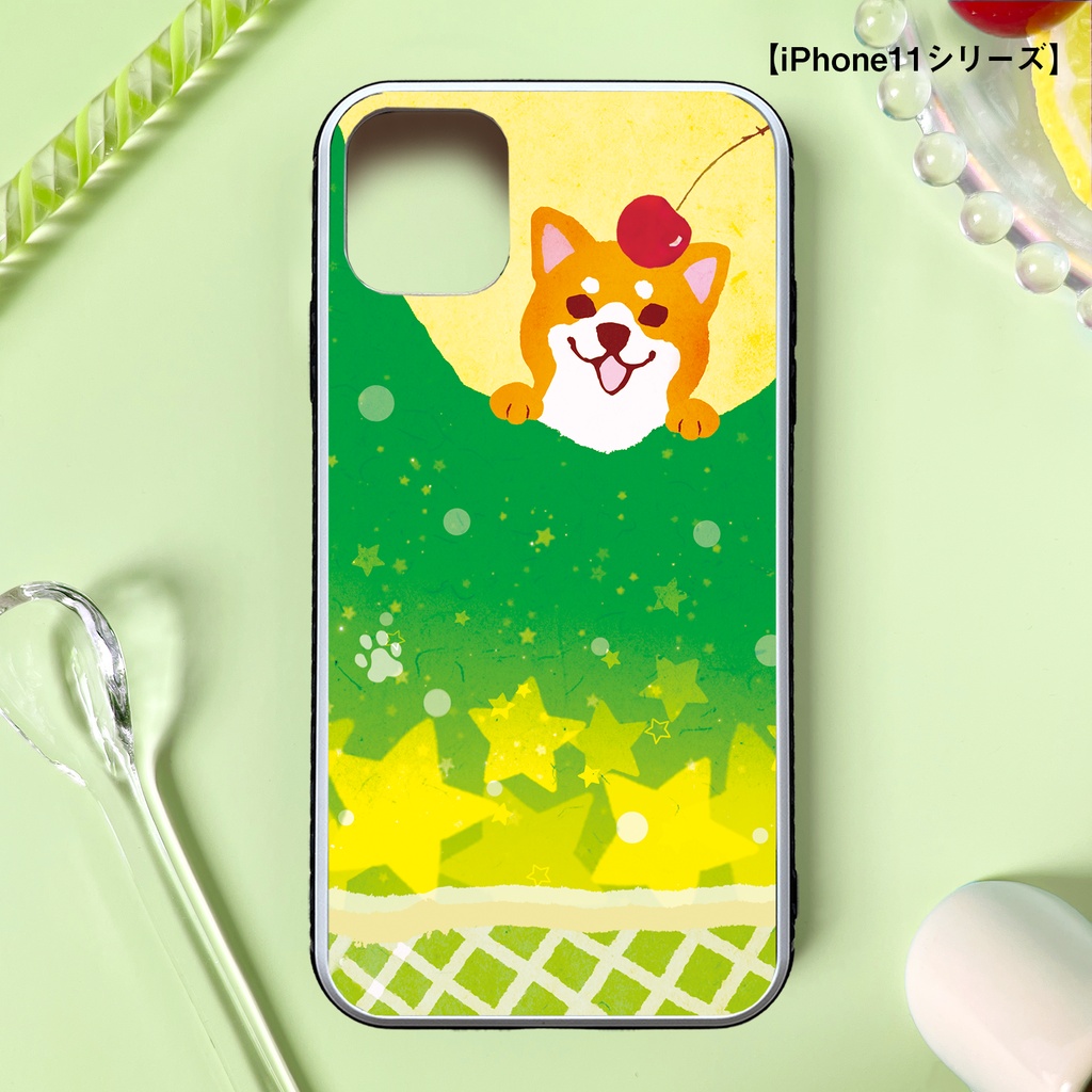 不思議なメロンソーダと柴ちゃんのスマホケース(赤柴/強化ガラス) iphone16e iphone17e カバー
