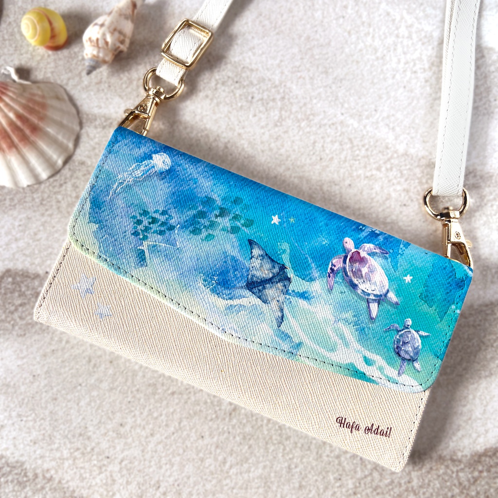 グアム群青とウミガメの三つ折り手帳型スマホケース　全機種対応 海 iphone Android アンドロイド