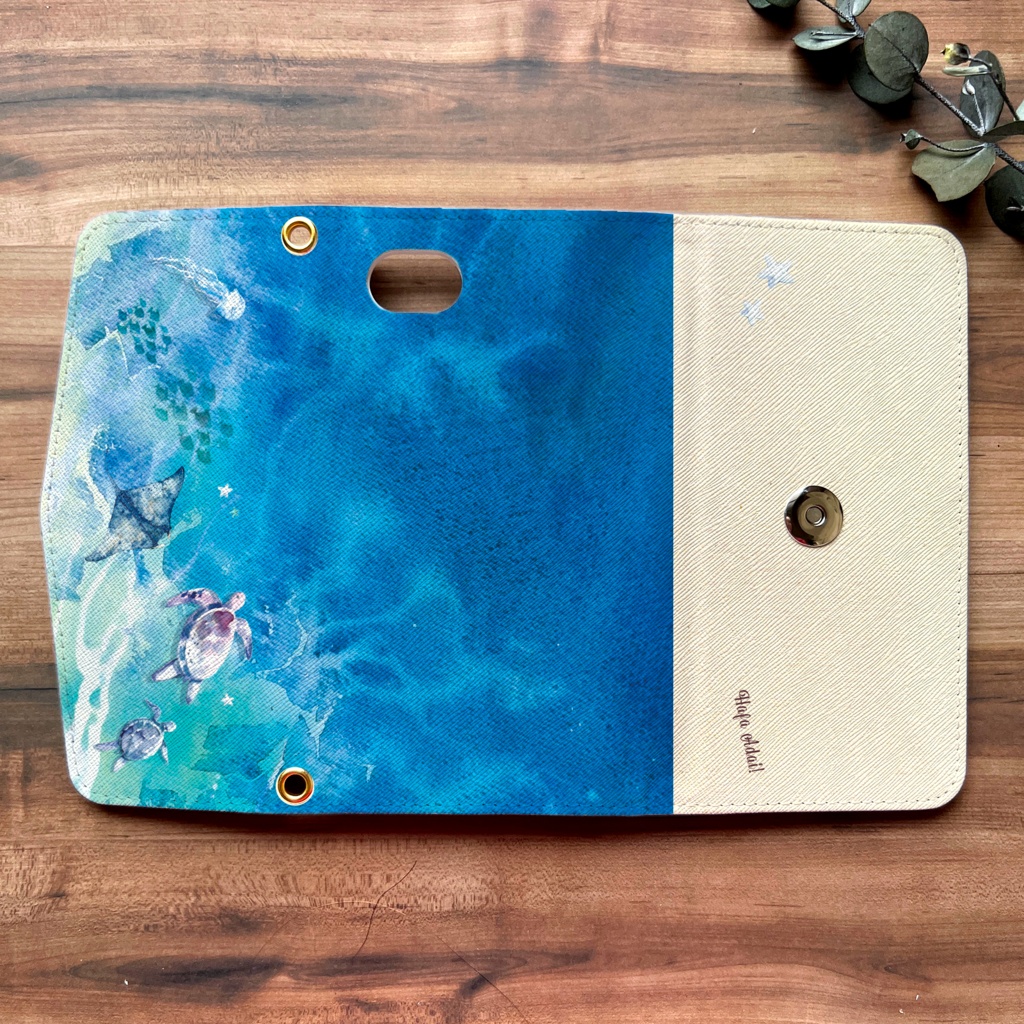 グアム群青とウミガメの三つ折り手帳型スマホケース 全機種対応 海 iphone Android アンドロイド