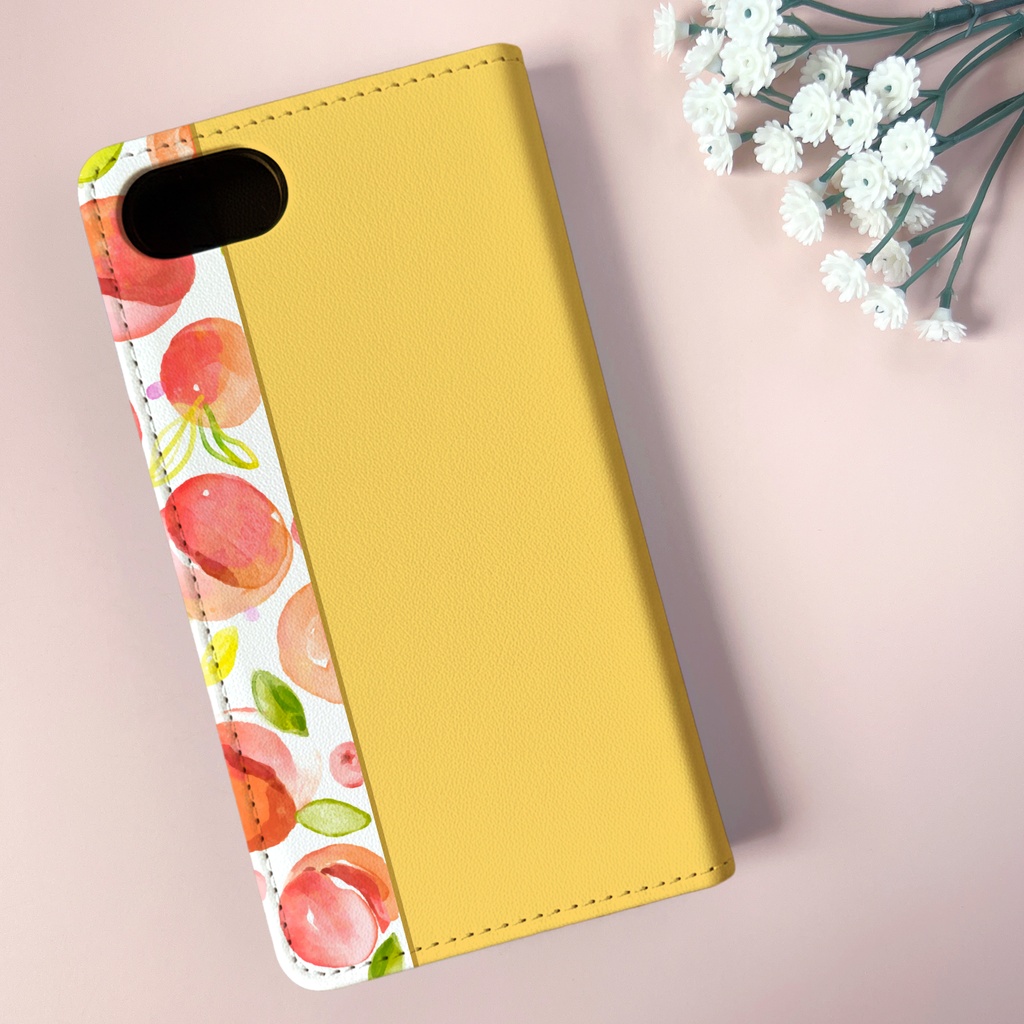 フレッシュピーチの手帳型スマホケース(ピーチイエロー)桃 iphone16e iphone17 他