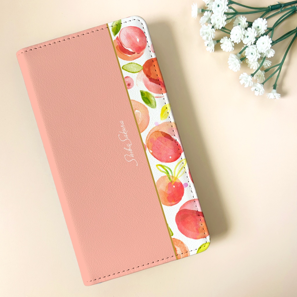 フレッシュピーチの手帳型スマホケース(ピーチミルク)ピンク 桃 iphone16e iphone17 他