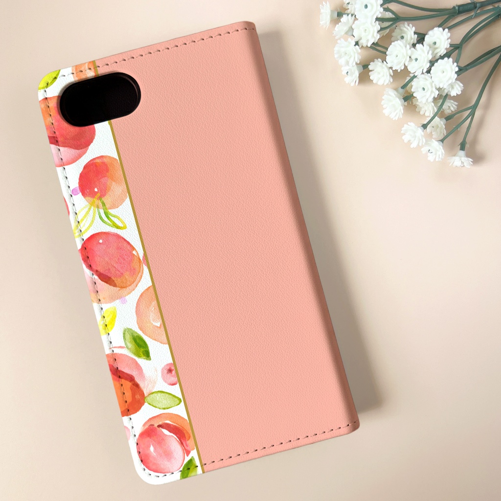 フレッシュピーチの手帳型スマホケース(ピーチミルク)ピンク 桃 iphone16e iphone17 他