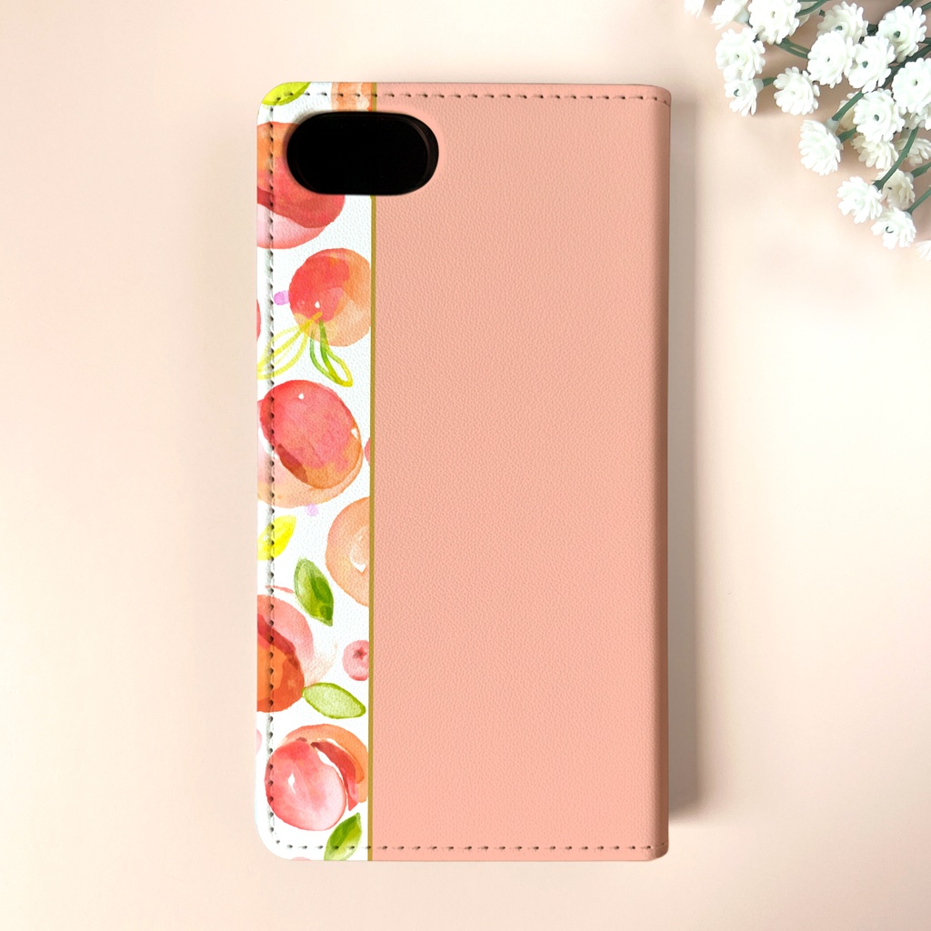 フレッシュピーチの手帳型スマホケース(ピーチミルク)ピンク 桃 iphone16e iphone17 他