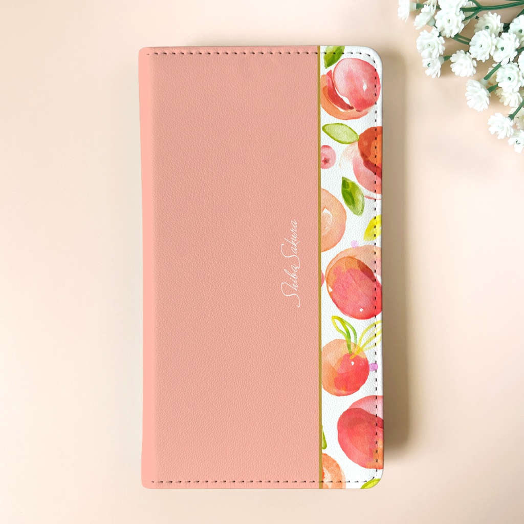 フレッシュピーチの手帳型スマホケース(ピーチミルク)ピンク 桃 iphone16e iphone17 他