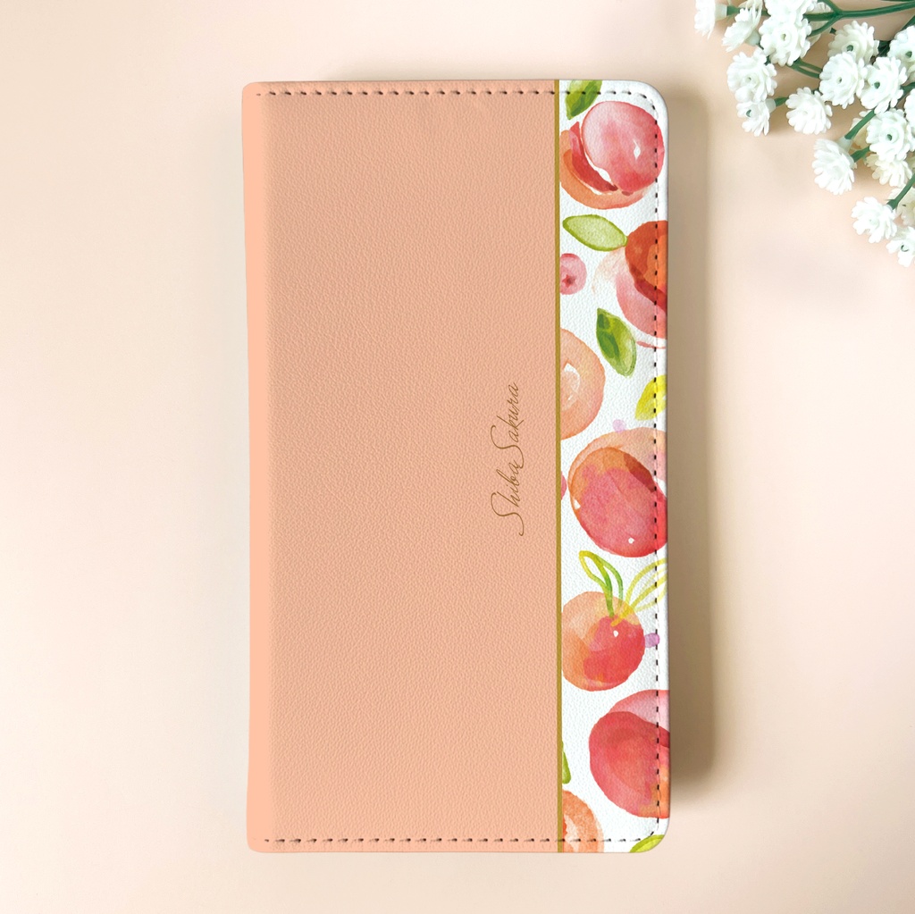 フレッシュピーチの手帳型スマホケース(ピーチベージュ)ピンク 桃 iphone16e iphone17 他