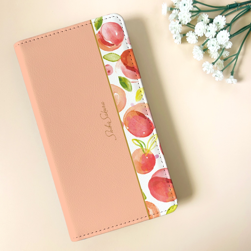 フレッシュピーチの手帳型スマホケース（ピーチベージュ）ピンク 桃 iphone16e iphone17 他