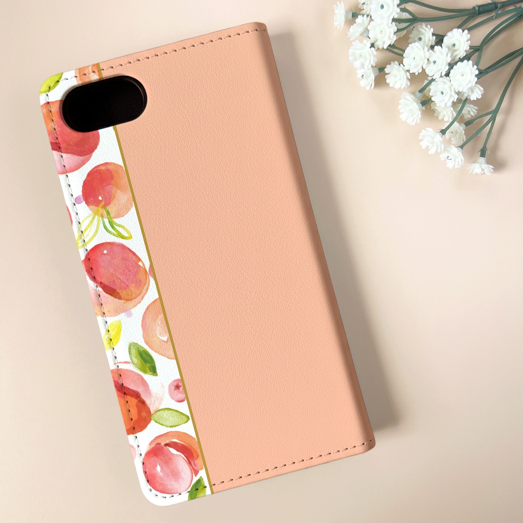 フレッシュピーチの手帳型スマホケース(ピーチベージュ)ピンク 桃 iphone16e iphone17 他