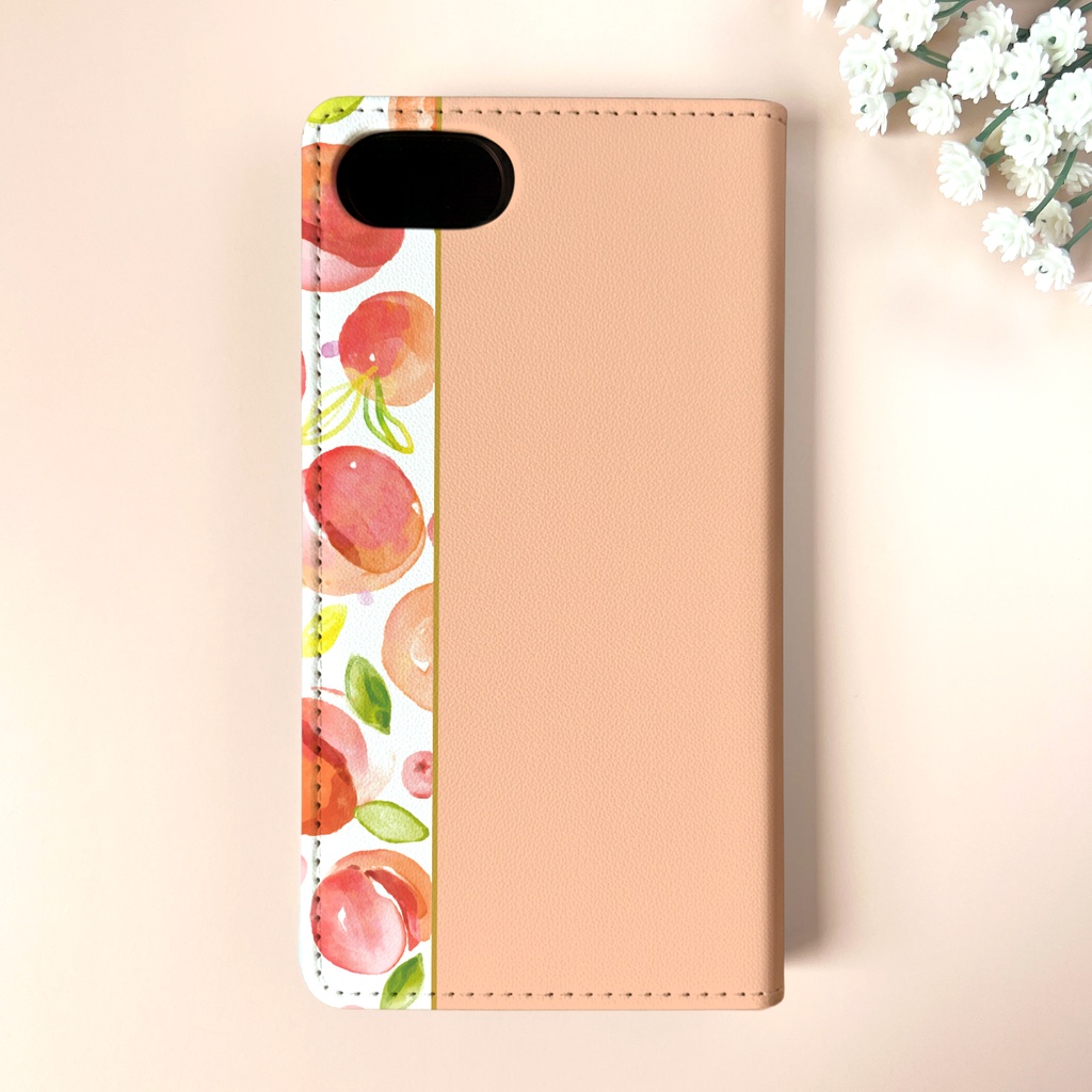 フレッシュピーチの手帳型スマホケース(ピーチベージュ)ピンク 桃 iphone16e iphone17 他