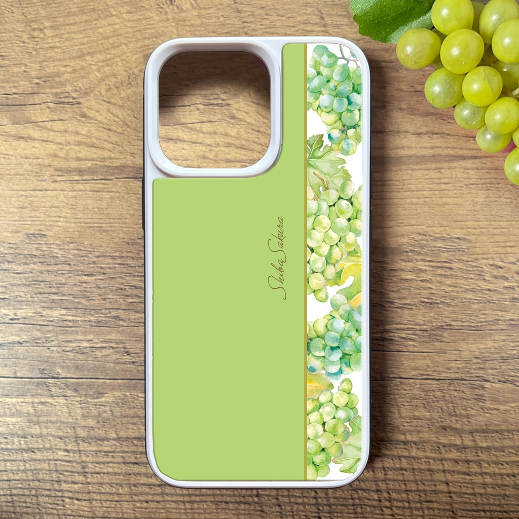 ぶどうのガラススマホケース(シャインマスカット) 強化ガラス iPhone17e Air iphone16 iphone15 ぶどう グレープ 秋 スマホケース iphone13 iphone14